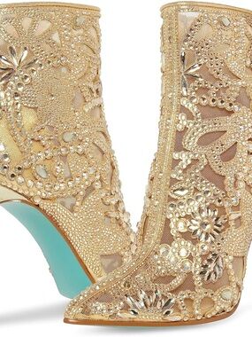 Betsey Johnson Gold Embellished Mesh Ankle Boots